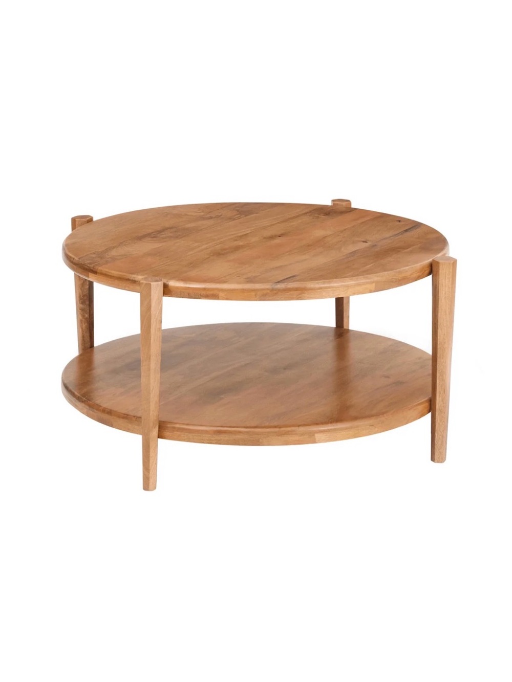 Round Two-Tier Wood Coffee Table in Natural Brown